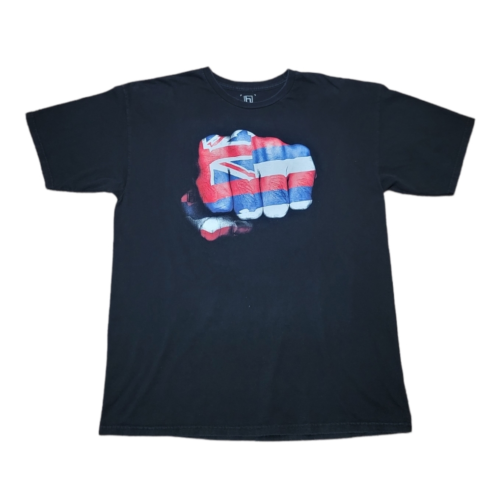 Homegrown Hawaiian Flag Fist Size XL Black T-Shirt